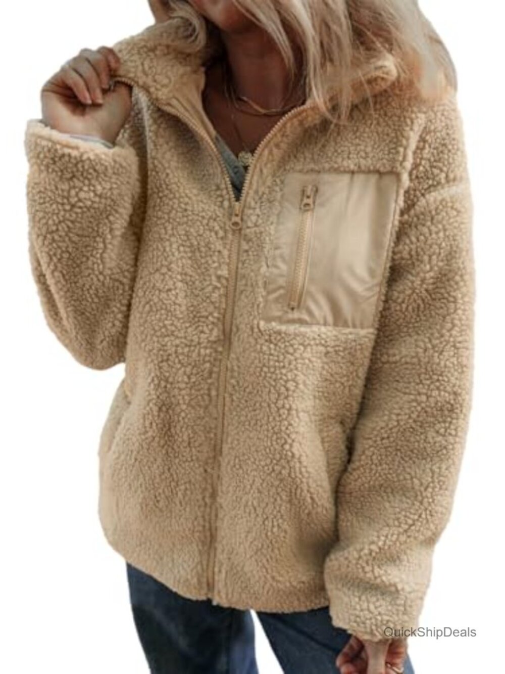 Fleece Teddy Jacket Long Sleeve Winter Warm Coat Relaxed Fit
